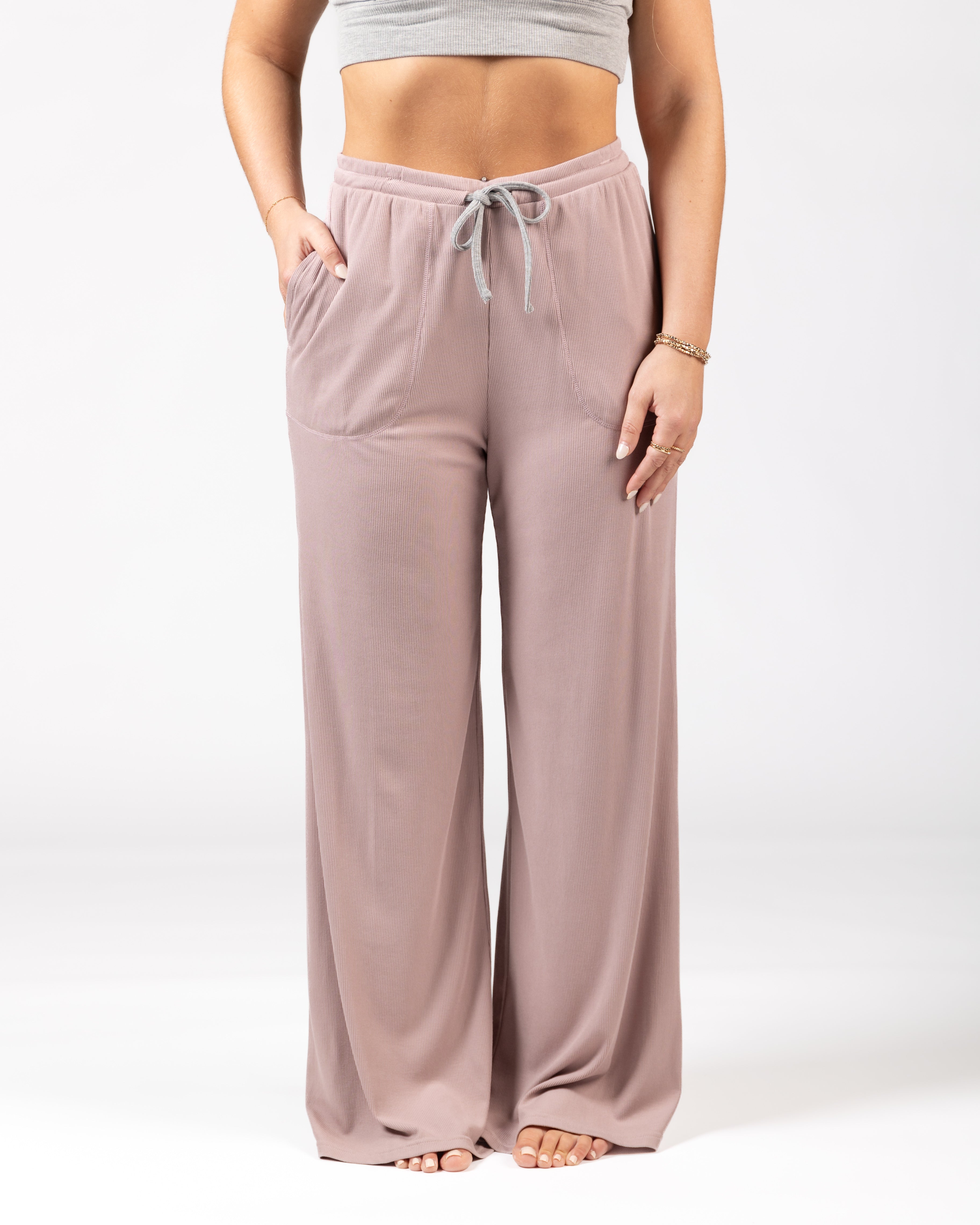 Soft Lounge Rib Wide Leg Pant - Light Mauve / XS / 31